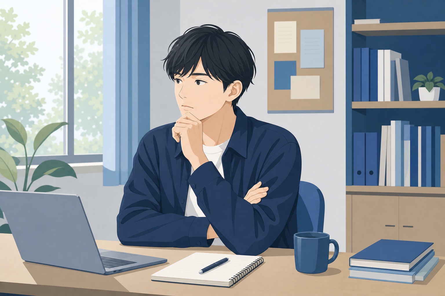 就活生がノートパソコンを前に登録を検討している様子のイラスト