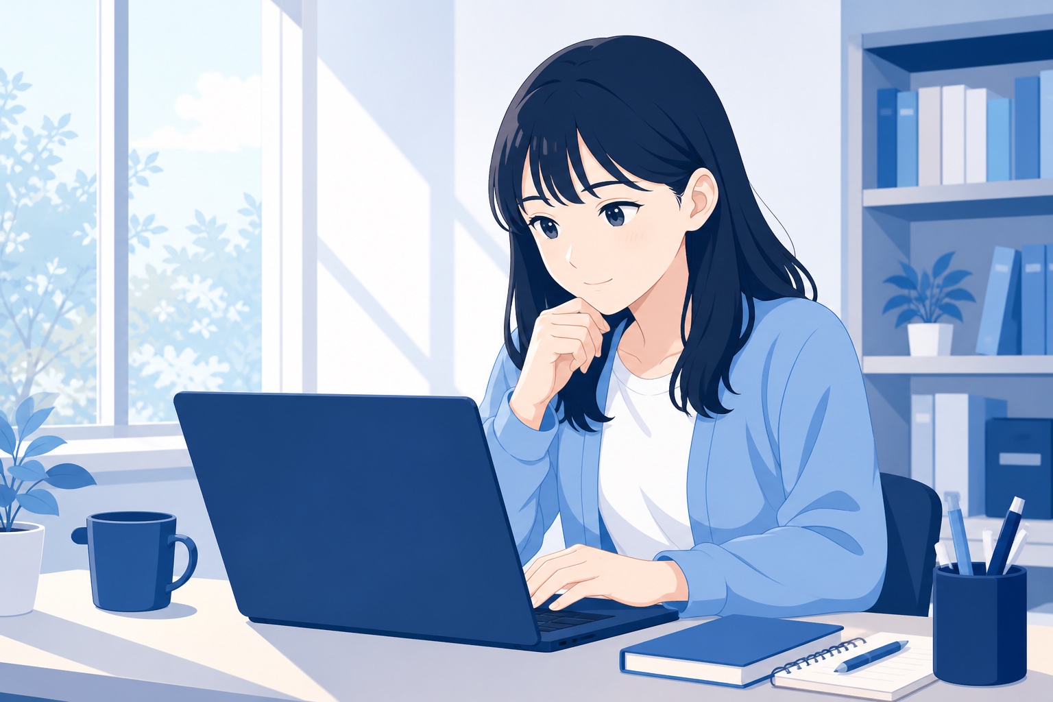 就活生の女性がノートパソコンでIT企業の採用ページを確認している様子