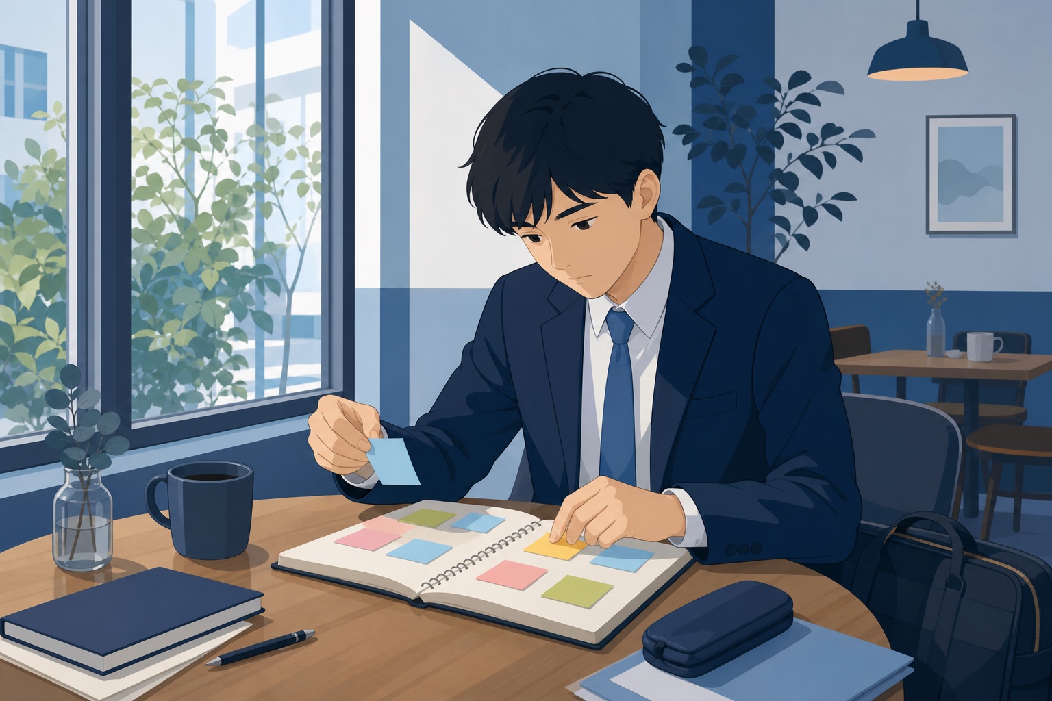 自室の机でノートとスマートフォンを前に内定辞退の判断を整理する20代の若手社会人