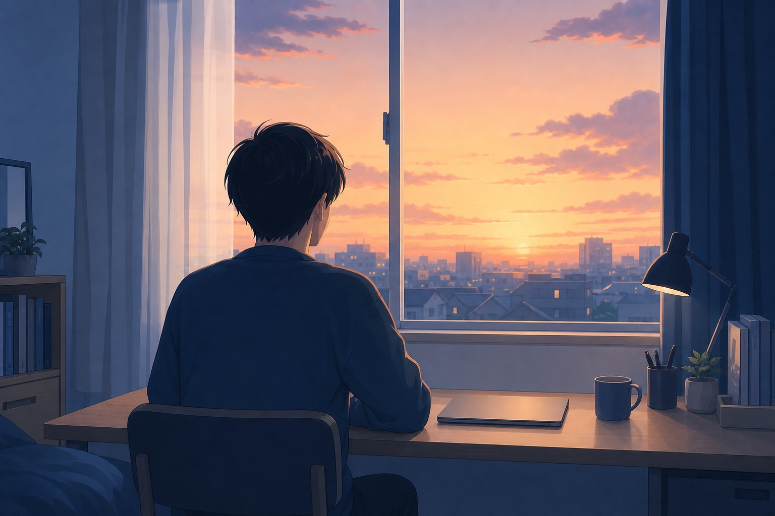 お祈りメールが続き気持ちを切り替えようとする就活生のイラスト