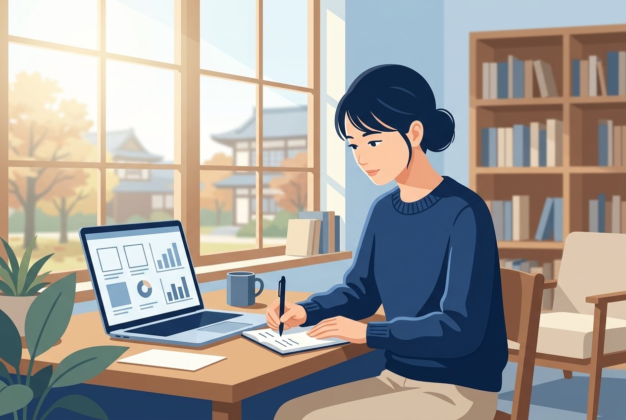 イオン子会社ランキングの見方について公開されている情報を確かめている場面のイラスト