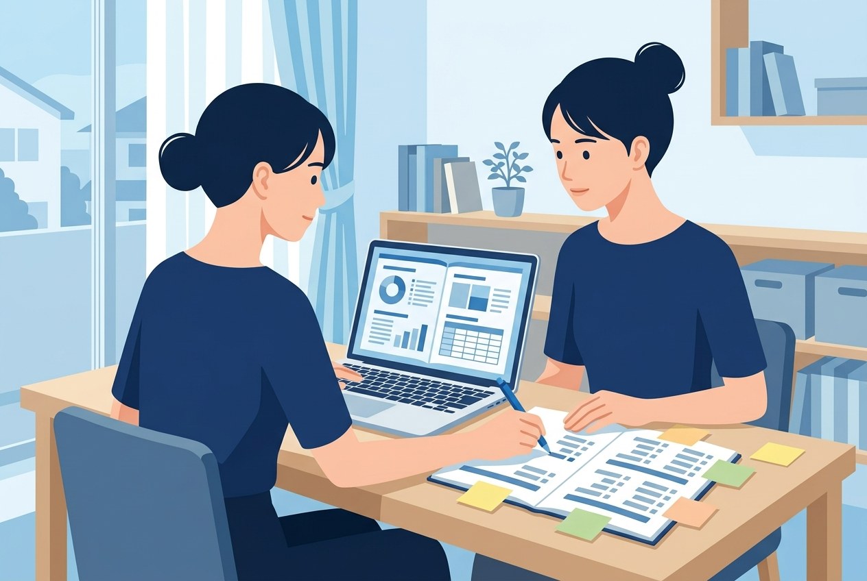JR西日本子会社ランキングについて公開されている情報を確かめている場面のイラスト