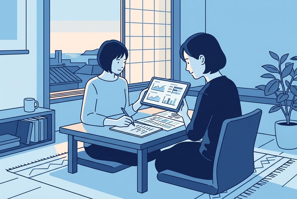 神奈川で入ってはいけない運送会社一覧について公開されている情報を確かめている場面のイラスト