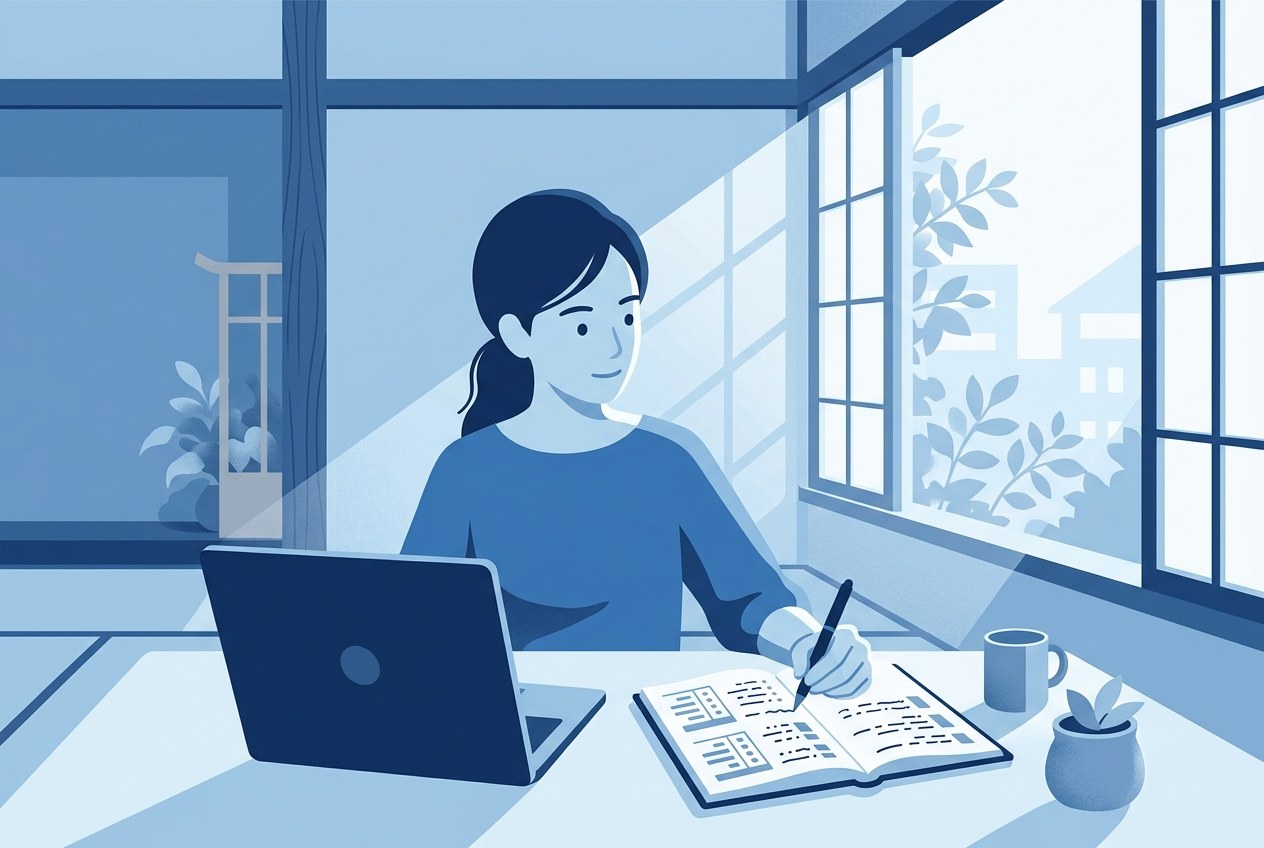 小売業界のホワイト企業の見分け方について公開されている情報を確かめている場面のイラスト