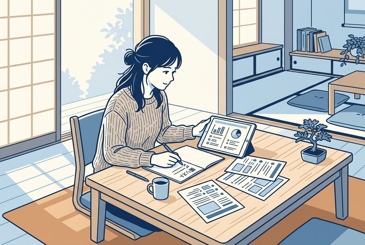 保育士のホワイトな保育園の見分け方について公開されている情報を確かめている場面のイラスト