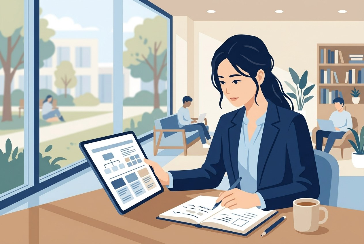 セブン&アイ子会社ランキングについて公開されている情報を確かめている場面のイラスト