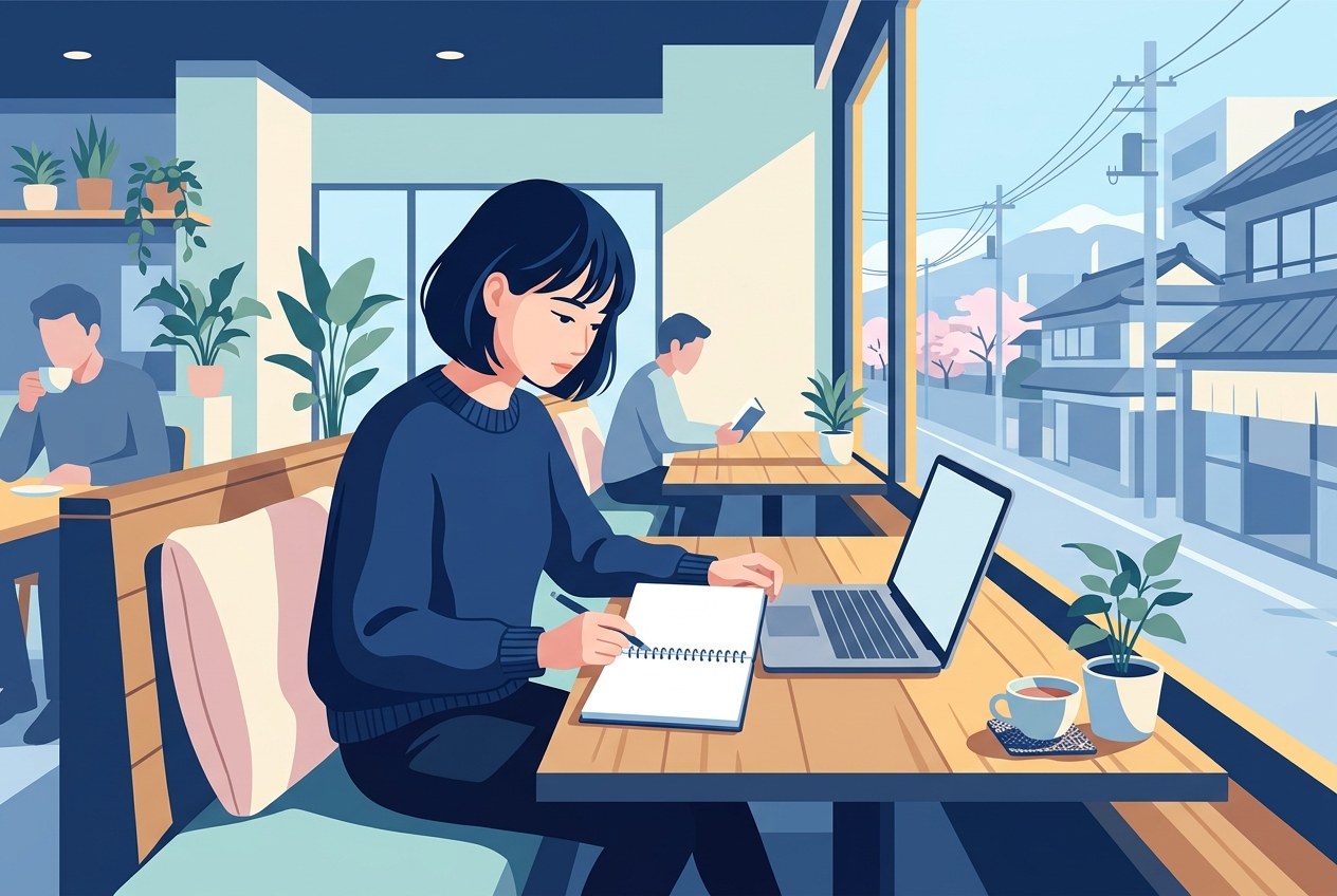 広告業界のホワイト企業の見分け方について公開されている情報を確かめている場面のイラスト