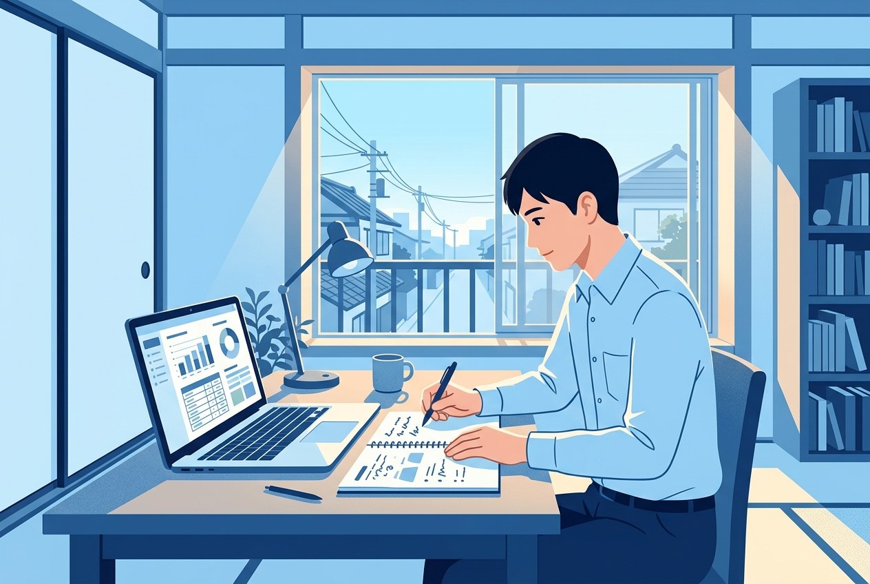 理学療法士のホワイトな職場の見分け方について公開されている情報を確かめている場面のイラスト