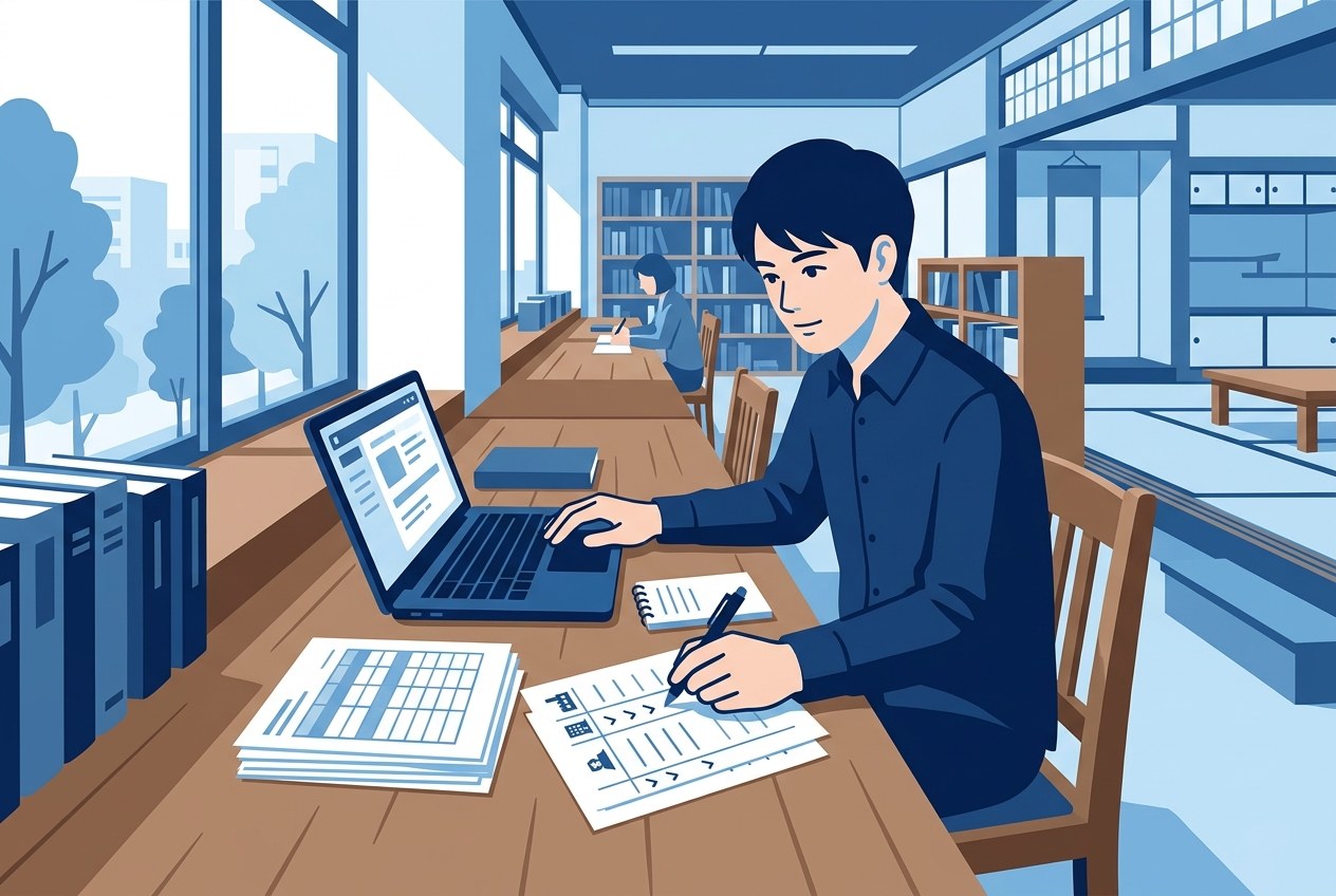 日産自動車子会社ランキングについて公開されている情報を確かめている場面のイラスト