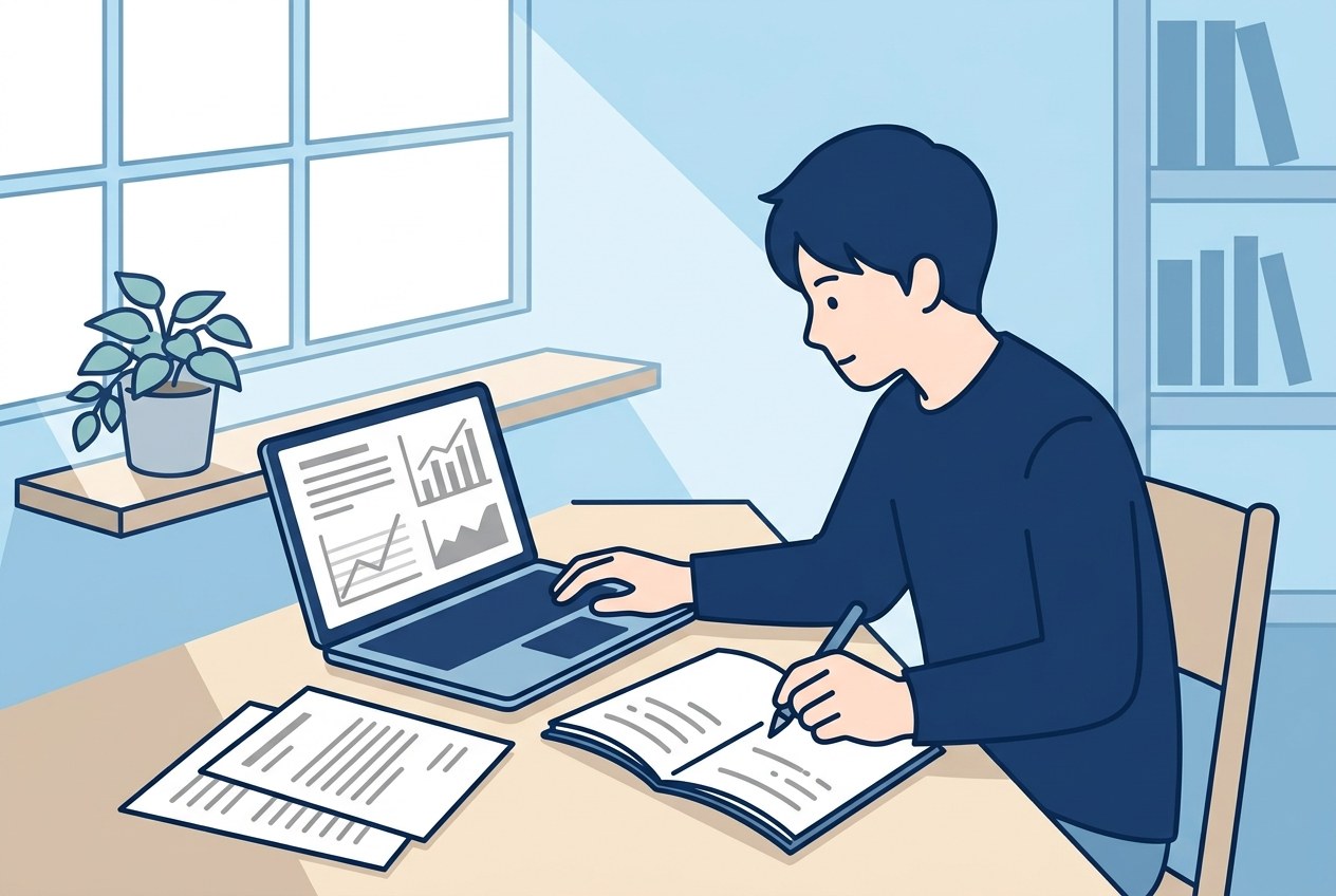 JR東海子会社ランキングについて公開されている情報を確かめている場面のイラスト
