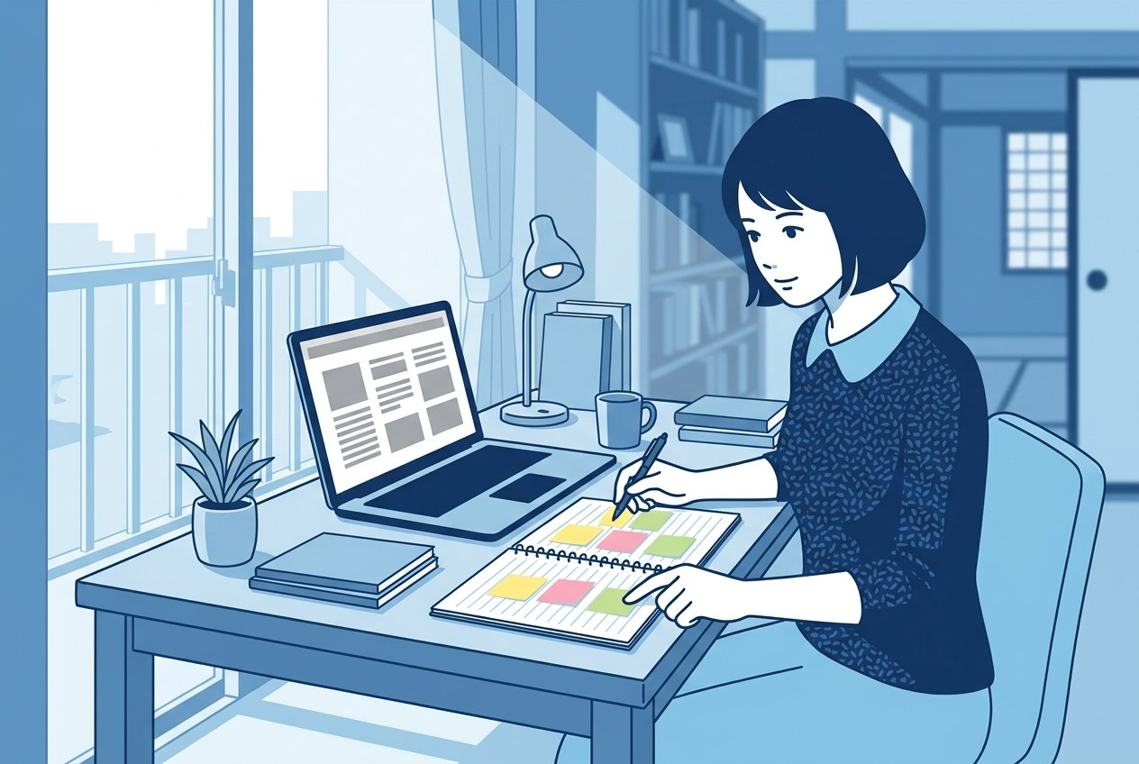 東急子会社ランキングについて公開されている情報を確かめている場面のイラスト