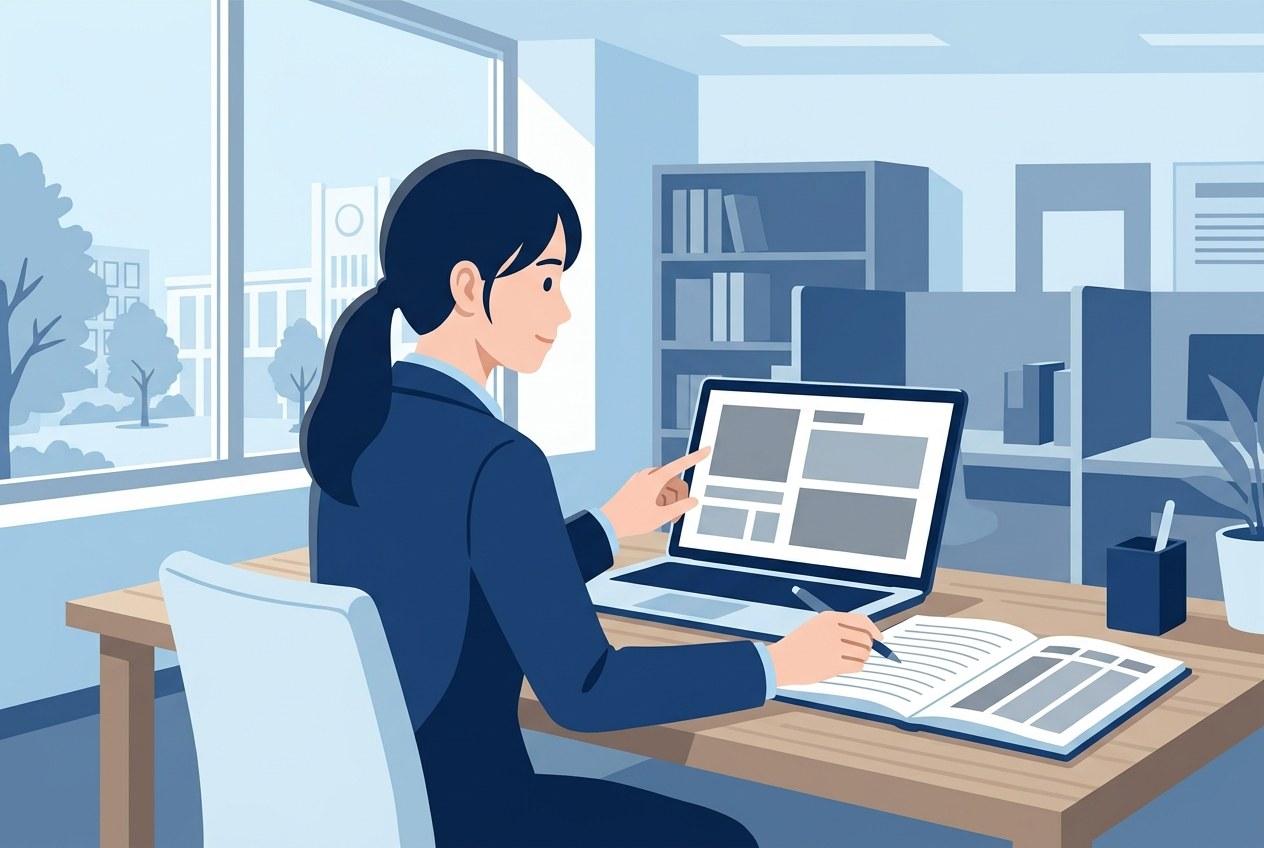 みずほフィナンシャルグループ子会社ランキングについて公開されている情報を確かめている場面のイラスト