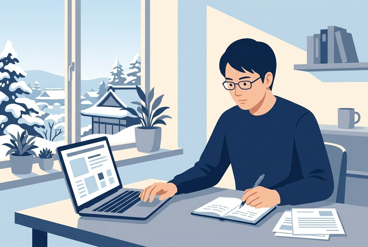 青森で入ってはいけない運送会社一覧について公開されている情報を確かめている場面のイラスト