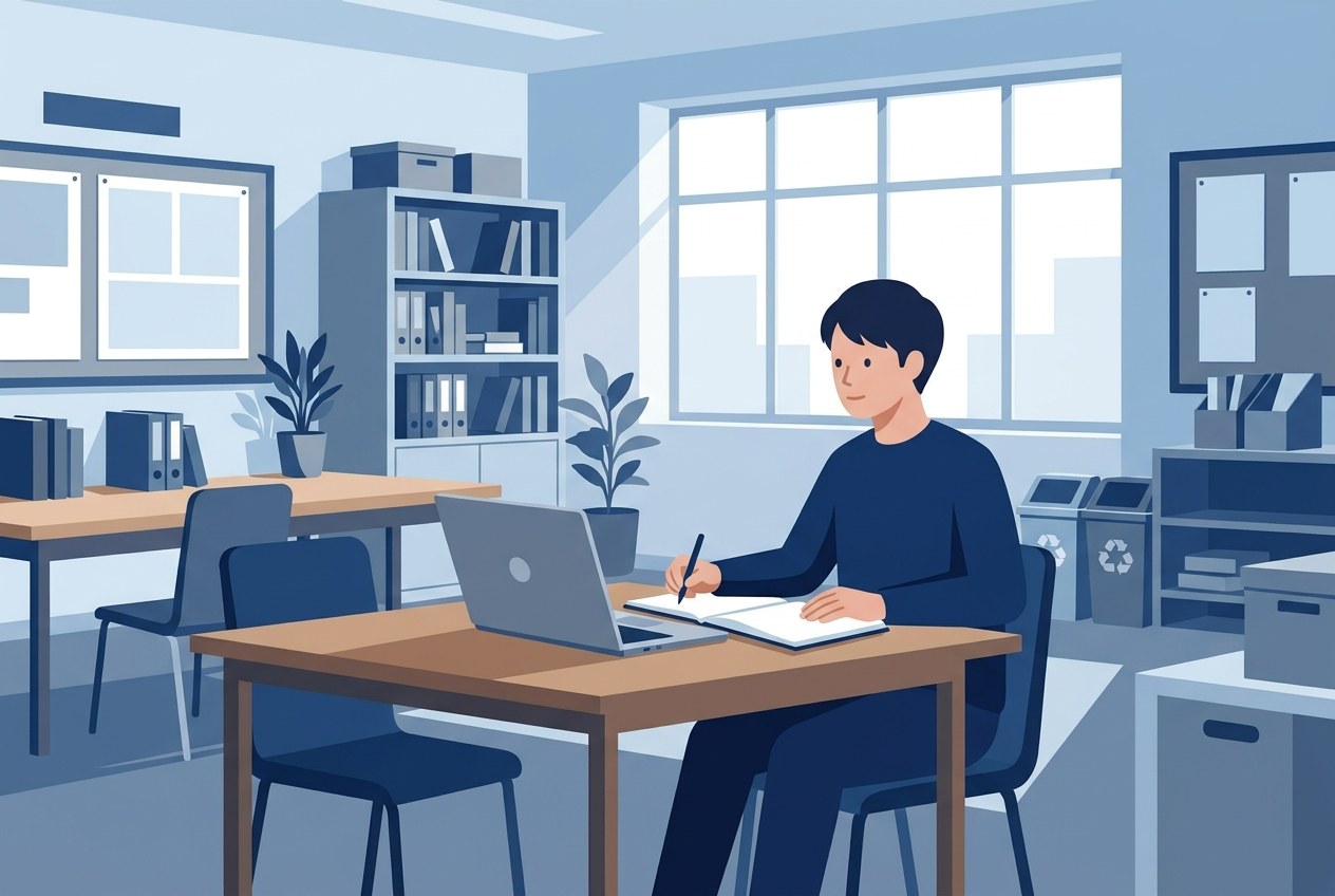 鉄鋼業界の大手企業ランキングについて公開されている情報を確かめている場面のイラスト
