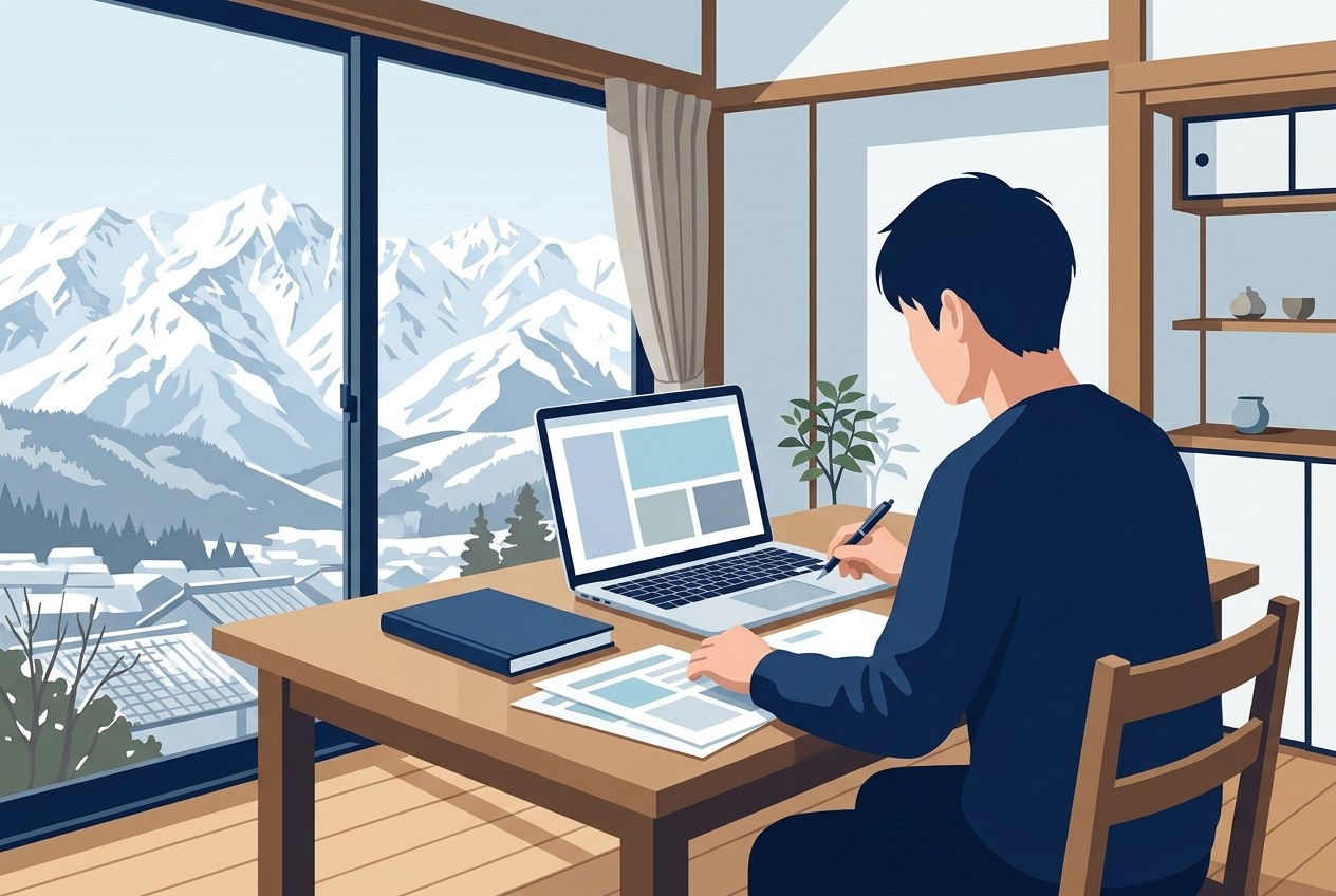富山で入ってはいけない運送会社一覧について公開されている情報を確かめている場面のイラスト