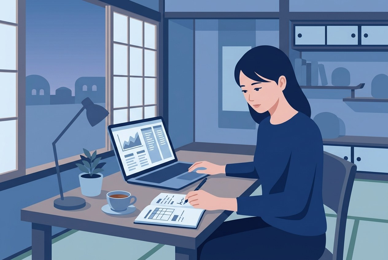 野村ホールディングス子会社ランキングについて公開されている情報を確かめている場面のイラスト