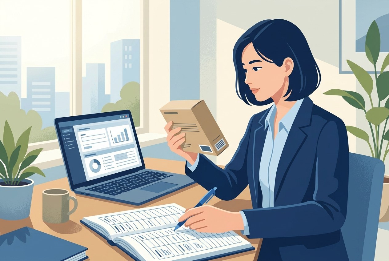 化粧品業界の大手企業ランキングについて公開されている情報を確かめている場面のイラスト