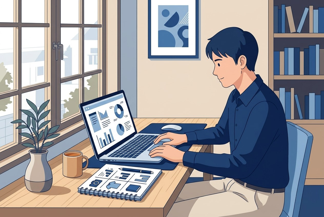 医療機器業界の大手企業ランキングについて公開されている情報を確かめている場面のイラスト