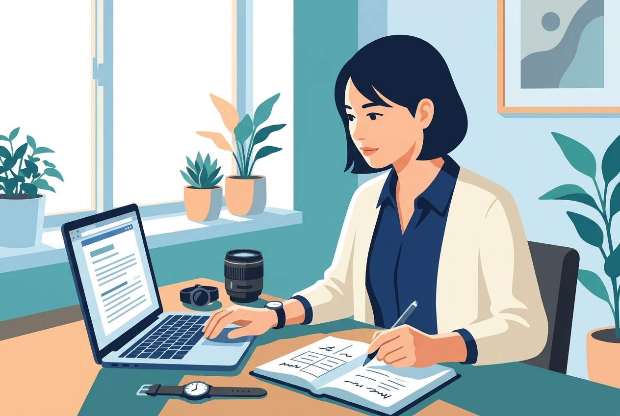 精密機器業界の大手企業ランキングについて公開されている情報を確かめている場面のイラスト