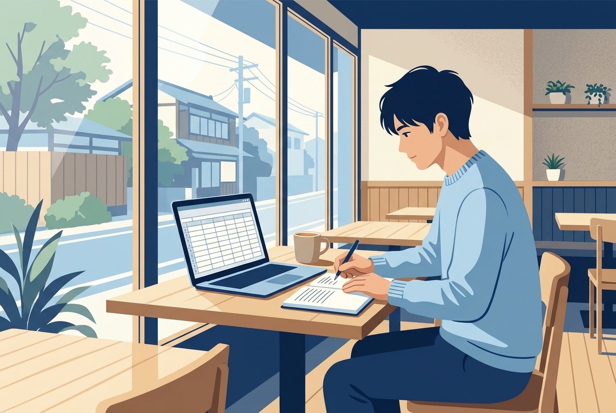 旭化成子会社ランキングについて公開されている情報を確かめている場面のイラスト