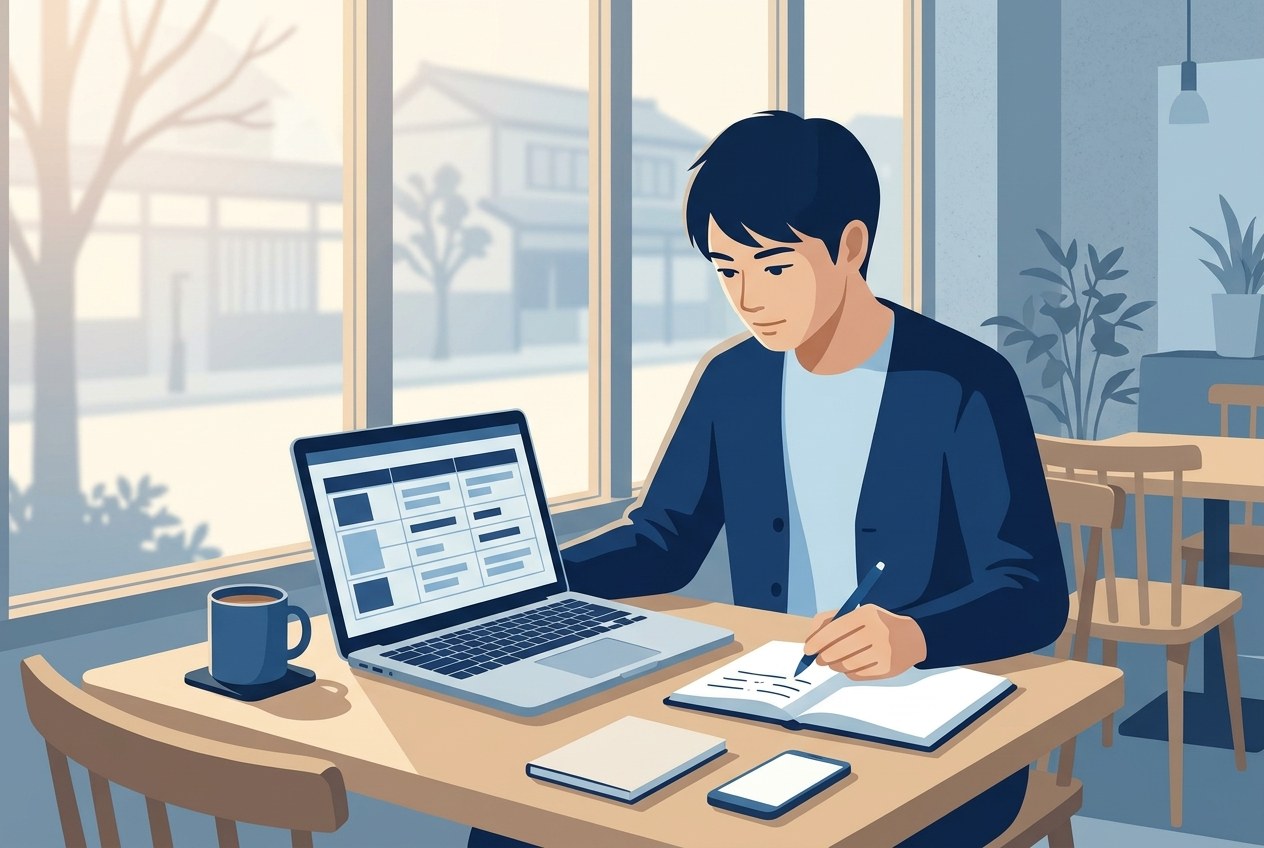 東レ子会社ランキングについて公開されている情報を確かめている場面のイラスト