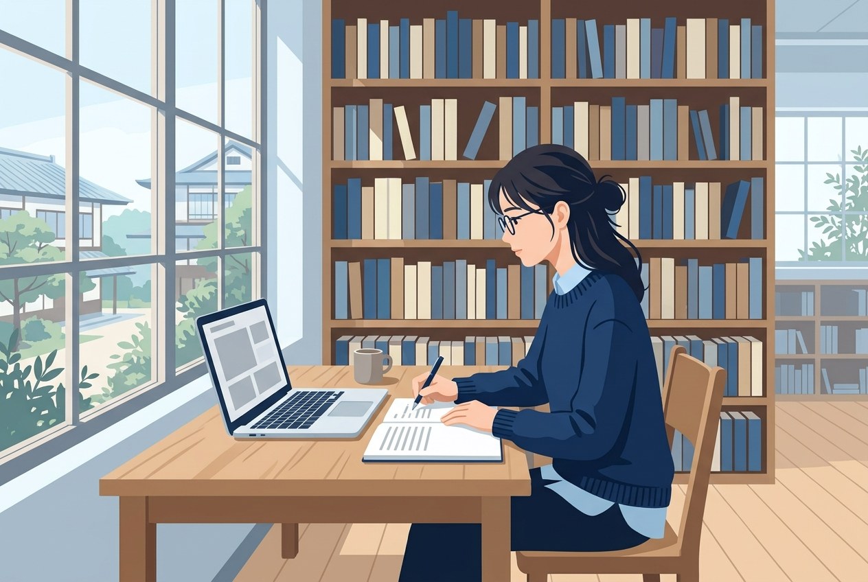 工作機械業界の大手企業ランキングについて公開されている情報を確かめている場面のイラスト
