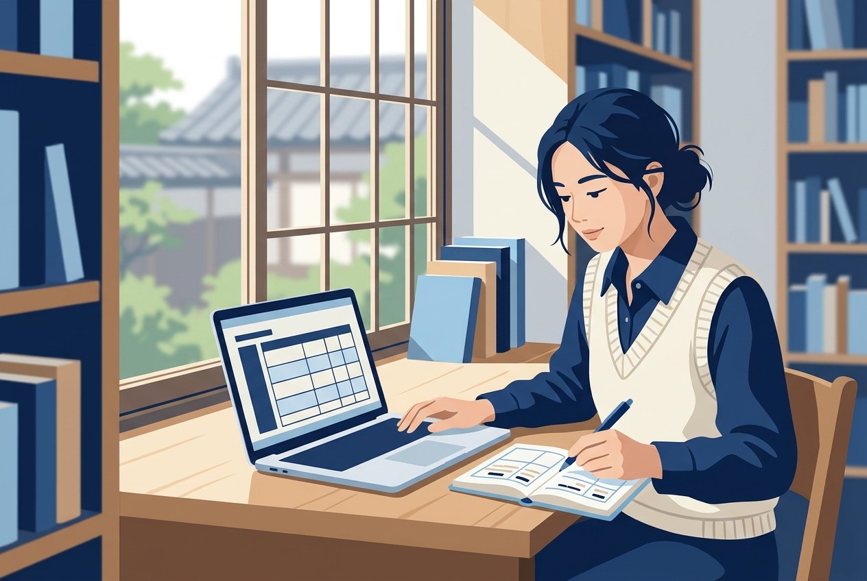 積水ハウス子会社ランキングについて公開されている情報を確かめている場面のイラスト