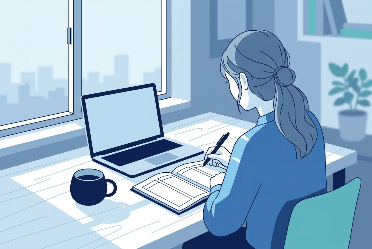 外食業界の大手企業ランキングについて公開されている情報を確かめている場面のイラスト