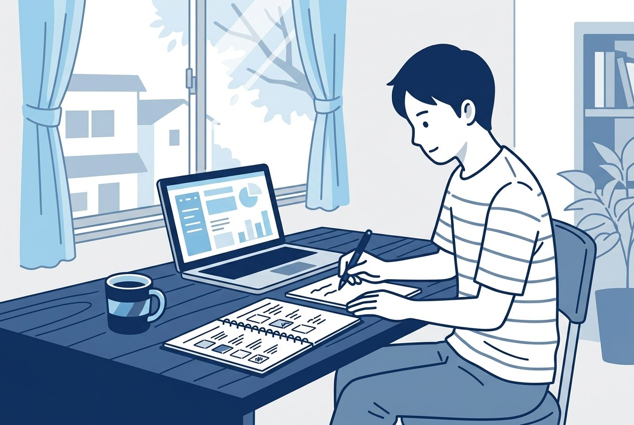 富士フイルム子会社ランキングについて公開されている情報を確かめている場面のイラスト